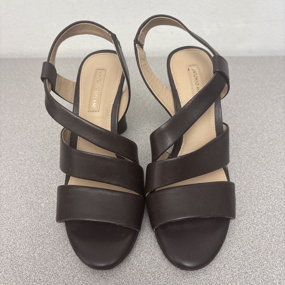 Antonio Melani Leather Sandals Shoes, Brown, 3.5” Block Heels, Woman’s Size 7.5